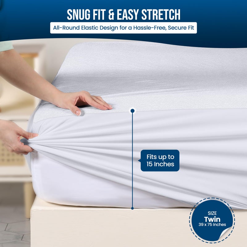 Utopia Bedding Waterproof Mattress Protector Twin Size 2 Pack, Premium 200 GSM Terry Mattress Cover, Soft & Breathable Bed Cover, Fitted Sheet Style with Stretchable Deep Pockets 15" (White) - Image 3